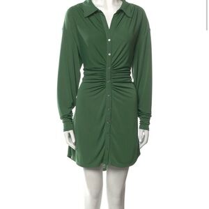 Cinq à Sept Green Ruched Button-Front Shirt Dress